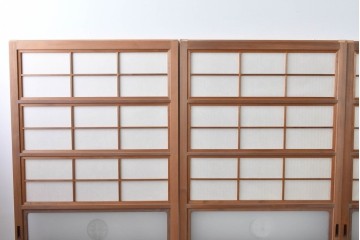 ヴィンテージ建具　昭和中期　ガラス帯に茗荷紋の入った裏障子付き格子戸4枚セット　(R-085066)