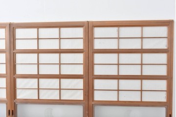 ヴィンテージ建具　昭和中期　ガラス帯に茗荷紋の入った裏障子付き格子戸4枚セット　(R-085066)