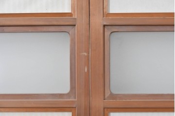 ヴィンテージ建具　昭和中期　ガラス帯に茗荷紋の入った裏障子付き格子戸4枚セット　(R-085066)