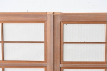 ヴィンテージ建具　昭和中期　ガラス帯に茗荷紋の入った裏障子付き格子戸4枚セット　(R-085066)