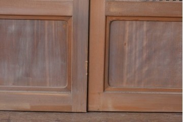 ヴィンテージ建具　昭和中期　ガラス帯に茗荷紋の入った裏障子付き格子戸4枚セット　(R-085066)