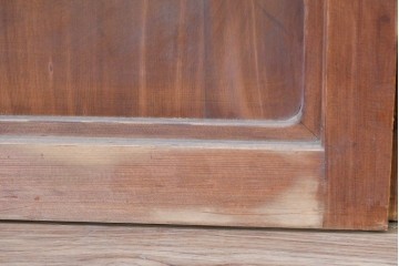 ヴィンテージ建具　昭和中期　ガラス帯に茗荷紋の入った裏障子付き格子戸4枚セット　(R-085066)