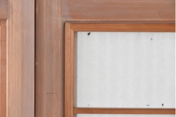 ヴィンテージ建具　昭和中期　ガラス帯に茗荷紋の入った裏障子付き格子戸4枚セット　(R-085066)