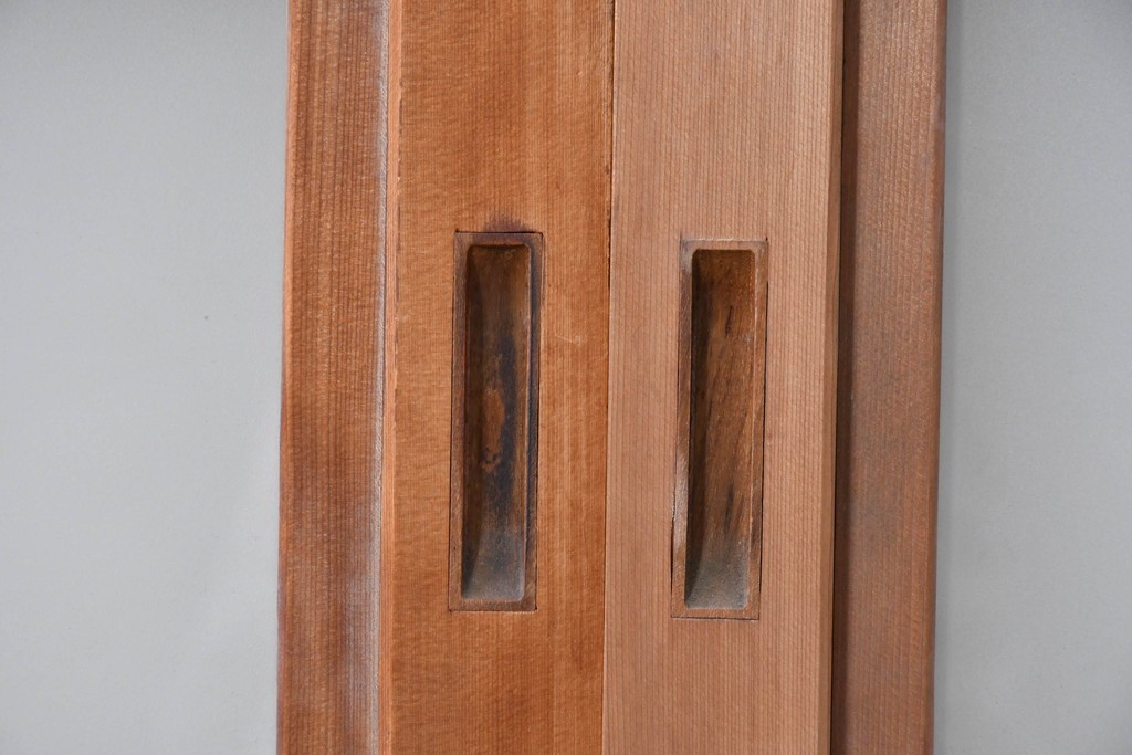 ヴィンテージ建具　昭和中期　ガラス帯に茗荷紋の入った裏障子付き格子戸4枚セット　(R-085066)