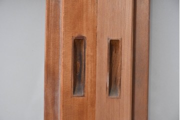 ヴィンテージ建具　昭和中期　ガラス帯に茗荷紋の入った裏障子付き格子戸4枚セット　(R-085066)