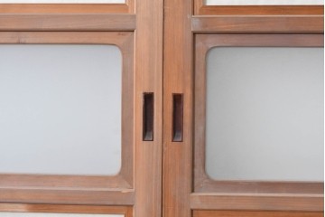 ヴィンテージ建具　昭和中期　ガラス帯に茗荷紋の入った裏障子付き格子戸4枚セット　(R-085066)