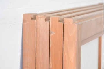 ヴィンテージ建具　昭和中期　ガラス帯に茗荷紋の入った裏障子付き格子戸4枚セット　(R-085066)