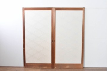 ヴィンテージ建具　昭和中期　希少デザイン　菱形の組子が美しい数寄屋の障子戸2枚セット　(R-085067)