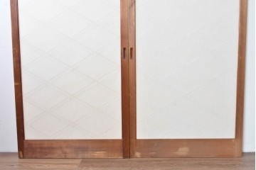 ヴィンテージ建具　昭和中期　希少デザイン　菱形の組子が美しい数寄屋の障子戸2枚セット　(R-085067)