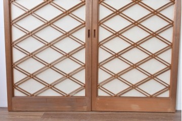 ヴィンテージ建具　昭和中期　希少デザイン　菱形の組子が美しい数寄屋の障子戸2枚セット　(R-085067)