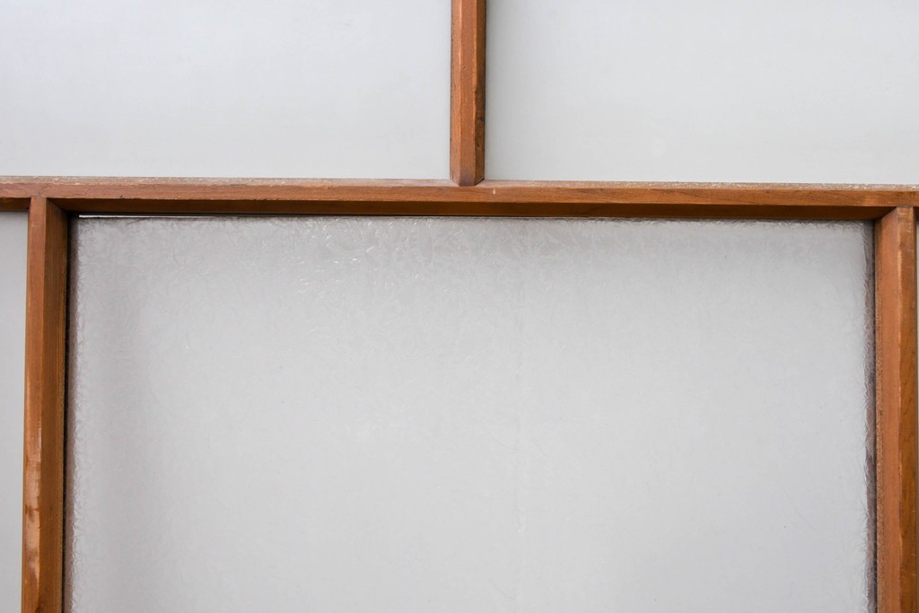 アンティーク建具　昭和初期　大正ロマン　結霜ガラス入りの窓4枚セット　(R-085068)