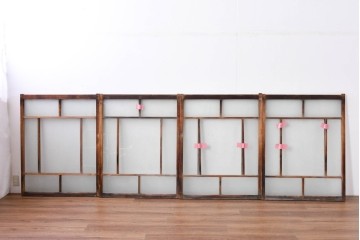 アンティーク建具　昭和初期　大正ロマン　結霜ガラス入りの窓4枚セット　(R-085068)