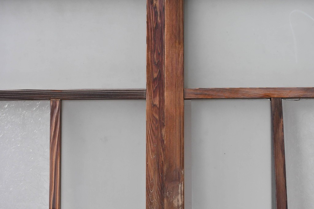 アンティーク建具　昭和初期　大正ロマン　結霜ガラス入りの窓4枚セット　(R-085068)