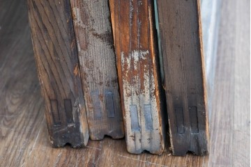 アンティーク建具　昭和初期　大正ロマン　結霜ガラス入りの窓4枚セット　(R-085068)