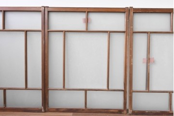 アンティーク建具　昭和初期　大正ロマン　結霜ガラス入りの窓4枚セット　(R-085068)