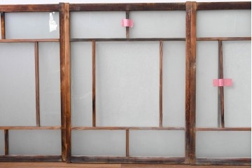 アンティーク建具　昭和初期　大正ロマン　結霜ガラス入りの窓4枚セット　(R-085068)