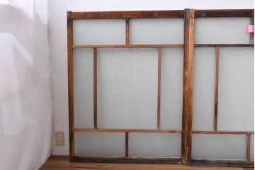 アンティーク建具　昭和初期　大正ロマン　結霜ガラス入りの窓4枚セット　(R-085068)