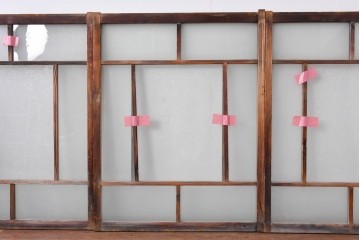 アンティーク建具　昭和初期　大正ロマン　結霜ガラス入りの窓4枚セット　(R-085068)