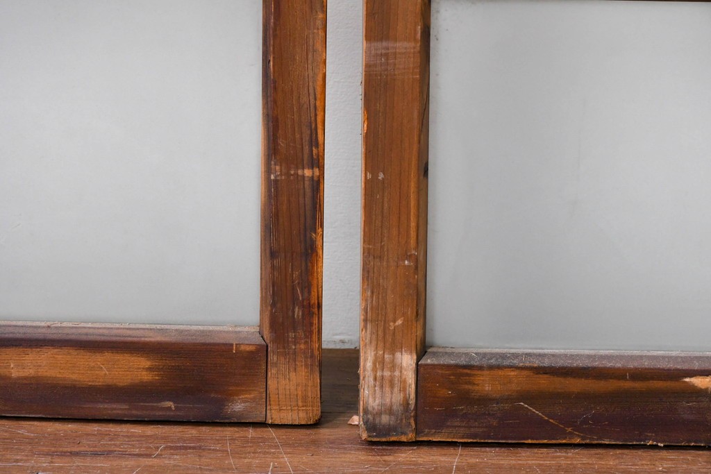 アンティーク建具　昭和初期　大正ロマン　結霜ガラス入りの窓4枚セット　(R-085068)