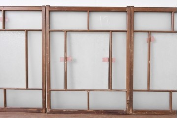 アンティーク建具　昭和初期　大正ロマン　結霜ガラス入りの窓4枚セット　(R-085068)