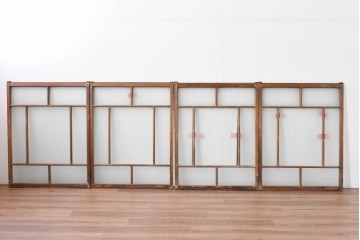 アンティーク建具　昭和初期　大正ロマン　結霜ガラス入りの窓4枚セット　(R-085068)