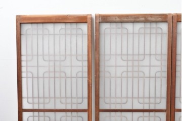 ヴィンテージ建具　昭和後期　片面ガラス入り　端正な組子が趣を添える書院戸4枚セット　(R-085070)