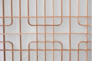 ヴィンテージ建具　昭和後期　片面ガラス入り　端正な組子が趣を添える書院戸4枚セット　(R-085070)