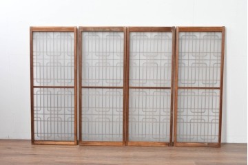 ヴィンテージ建具　昭和後期　片面ガラス入り　端正な組子が趣を添える書院戸4枚セット　(R-085070)