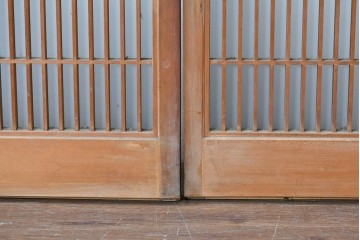 ヴィンテージ建具　昭和後期　片面ガラス　富士を背景に舞う二羽の鶴が彫刻された書院戸2枚セット　(R-085072)