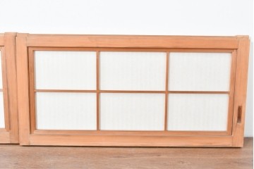 ヴィンテージ建具　昭和中期　縦桟と障子がうみだす陰影が上品な裏障子付き格子窓4枚セット　(R-085075)