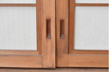 ヴィンテージ建具　昭和中期　縦桟と障子がうみだす陰影が上品な裏障子付き格子窓4枚セット　(R-085075)