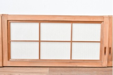ヴィンテージ建具　昭和中期　縦桟と障子がうみだす陰影が上品な裏障子付き格子窓4枚セット　(R-085075)