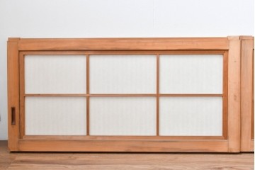 ヴィンテージ建具　昭和中期　縦桟と障子がうみだす陰影が上品な裏障子付き格子窓4枚セット　(R-085075)