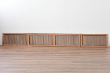 ヴィンテージ建具　昭和中期　縦桟と障子がうみだす陰影が上品な裏障子付き格子窓4枚セット　(R-085075)