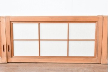 ヴィンテージ建具　昭和中期　縦桟と障子がうみだす陰影が上品な裏障子付き格子窓4枚セット　(R-085075)