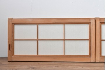 ヴィンテージ建具　昭和中期　端正な縦桟が美しく連なる裏障子付き格子窓4枚セット　(R-085076)