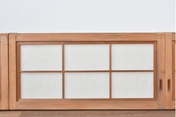 ヴィンテージ建具　昭和中期　端正な縦桟が美しく連なる裏障子付き格子窓4枚セット　(R-085076)