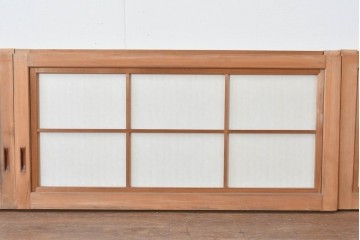 ヴィンテージ建具　昭和中期　端正な縦桟が美しく連なる裏障子付き格子窓4枚セット　(R-085076)