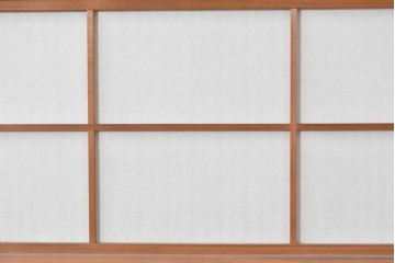 ヴィンテージ建具　昭和中期　端正な縦桟が美しく連なる裏障子付き格子窓4枚セット　(R-085076)