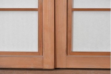 ヴィンテージ建具　昭和中期　端正な縦桟が美しく連なる裏障子付き格子窓4枚セット　(R-085076)