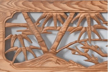 ヴィンテージ建具　昭和中期　松竹梅を立体的に彫り上げた彫刻欄間2枚セット　(R-085080)