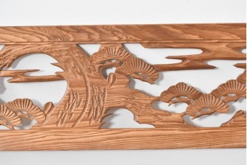 ヴィンテージ建具　昭和中期　松竹梅を立体的に彫り上げた彫刻欄間2枚セット　(R-085080)