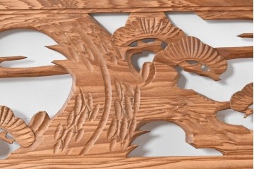 ヴィンテージ建具　昭和中期　松竹梅を立体的に彫り上げた彫刻欄間2枚セット　(R-085080)
