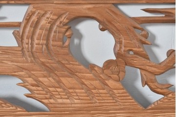 ヴィンテージ建具　昭和中期　松竹梅を立体的に彫り上げた彫刻欄間2枚セット　(R-085080)