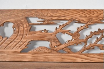 ヴィンテージ建具　昭和中期　松竹梅を立体的に彫り上げた彫刻欄間2枚セット　(R-085080)