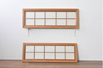 ヴィンテージ建具　昭和中期　すっきりとした筬目が上品な裏障子付き筬欄間2枚セット　(R-085082)