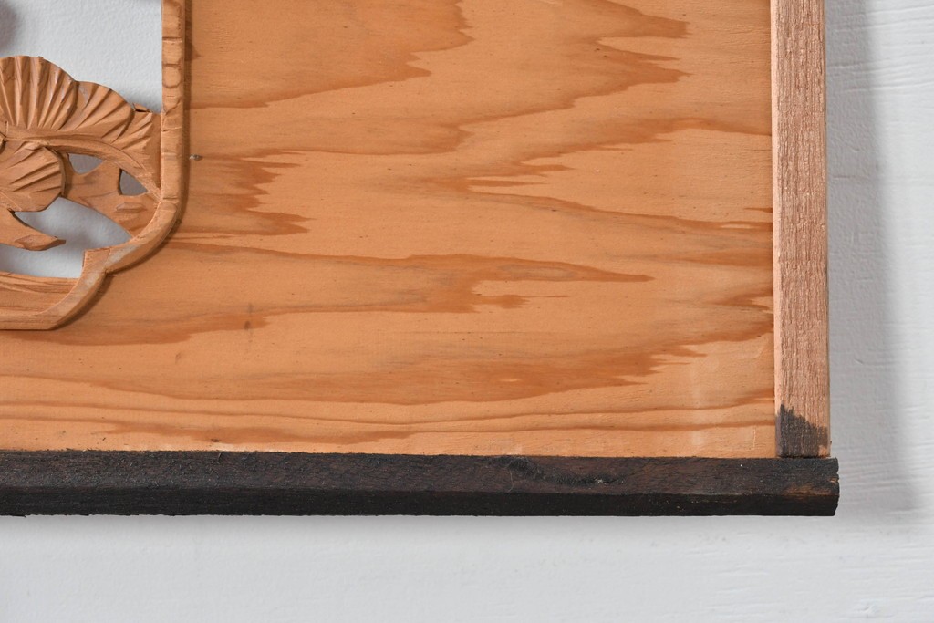 ヴィンテージ建具　昭和中期～後期　松竹梅の木彫りが両面に施された欄間2枚セット　(R-085084)