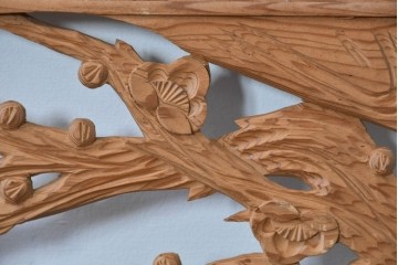 ヴィンテージ建具　昭和中期～後期　松竹梅の木彫りが両面に施された欄間2枚セット　(R-085084)