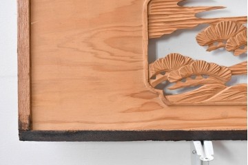 ヴィンテージ建具　昭和中期～後期　松竹梅の木彫りが両面に施された欄間2枚セット　(R-085084)