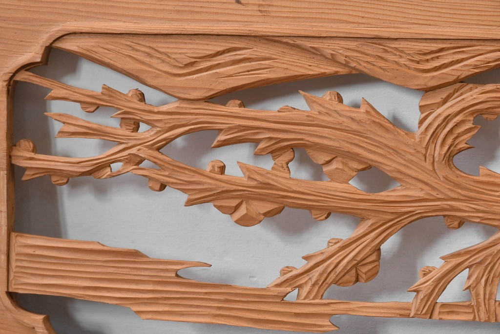 ヴィンテージ建具　昭和中期～後期　松竹梅の木彫りが両面に施された欄間2枚セット　(R-085084)